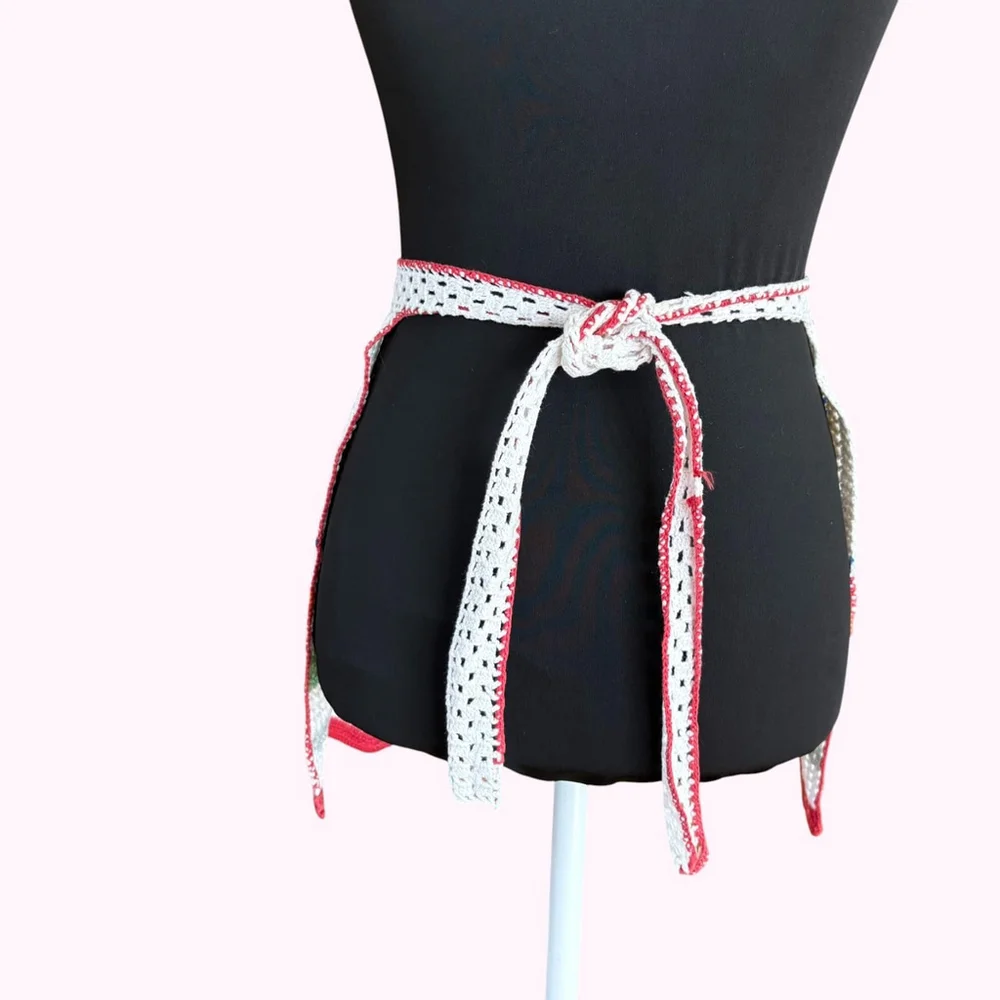 Vintage White Crochet Apron Chevron Stripe
